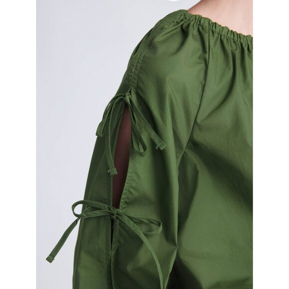 Free Assembly Women's Gathered Neck Cotton Top, Long Tie Sleeves, Size M (8-10) - Picture 4 of 4